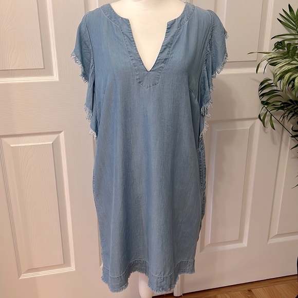 ELAN Womens Blue Denim Ruffle  Shift Dress Size large - Picture 1 of 7